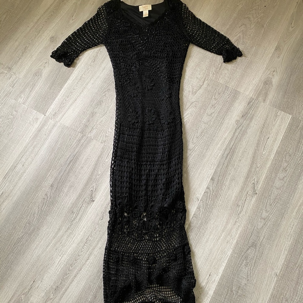 Black Macrame Sequenced Dress - image 4